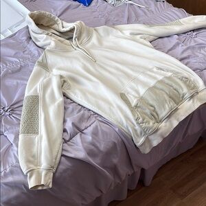 Cream Hoodie with Textured Elbow Patches